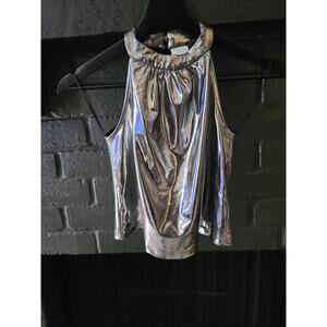 ZARA Silver Metallic Halter Neck Tank Top Size 8-9 NWT